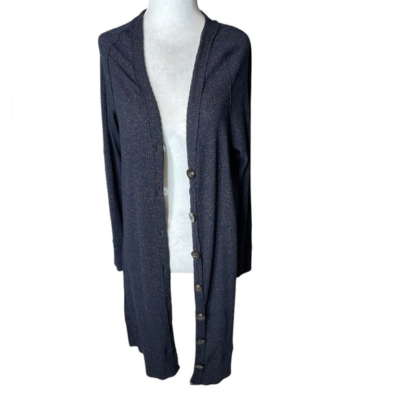 Free People We The Free Sparkly Navy Blue Button Down Cardigan Size Medium - Picture 4 of 11